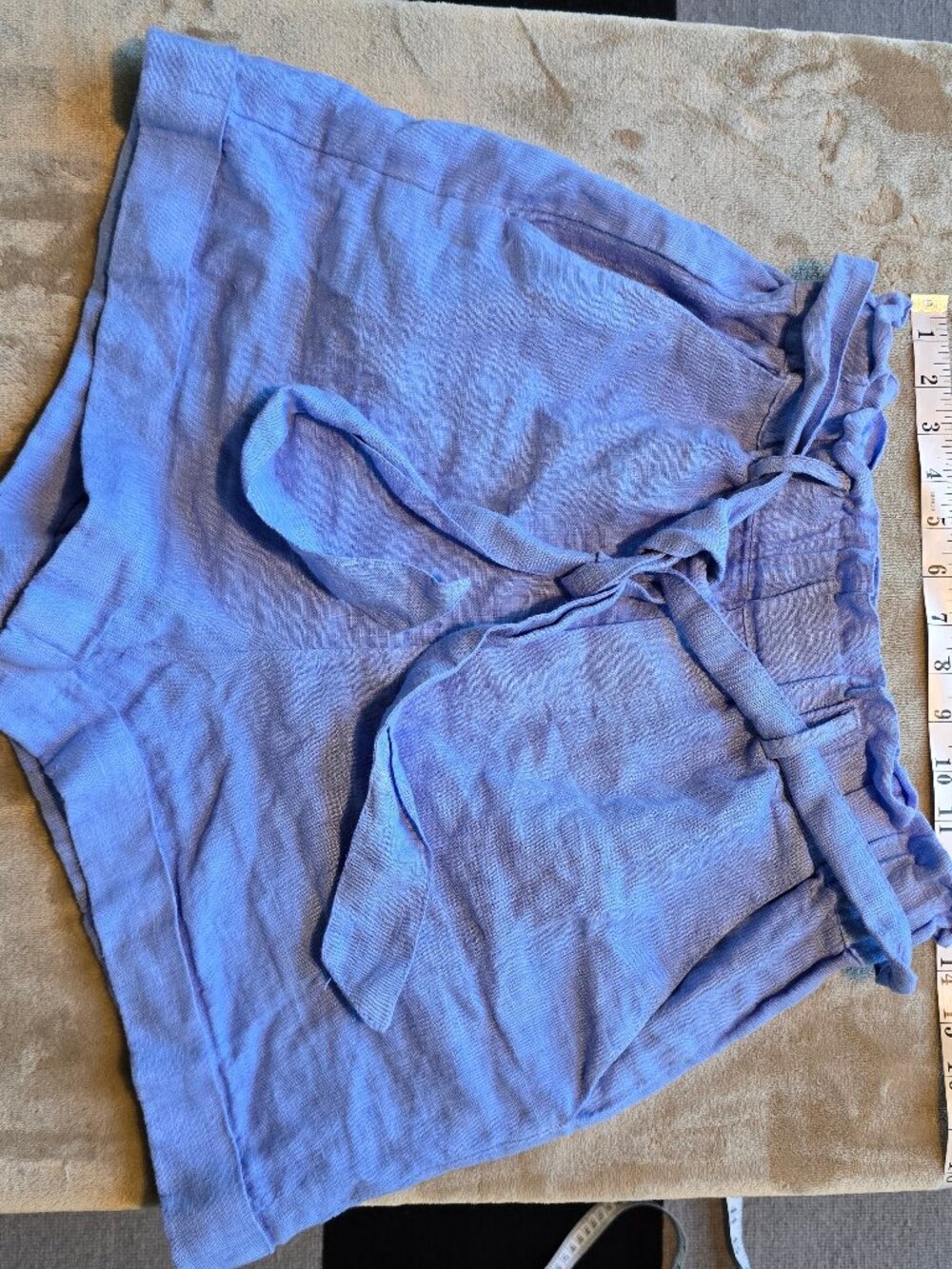 PLS FASHION Pure Collection 100% Linen Paperbag Shorts Blue - Size 1 / Small